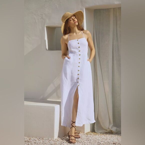 Anthropologie Dresses & Skirts - NWT By Anthropologie Sleeveless Button-Front Midi Dress Size Large White Long